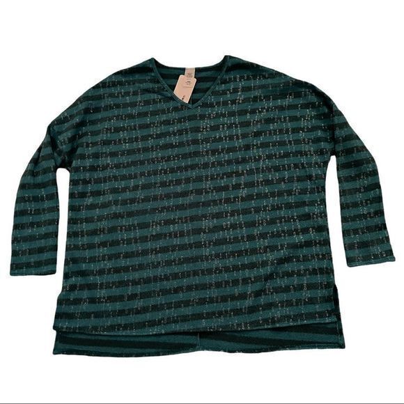 NWT Women's Glitter T-Shirt Top‎ Hi-Low V-Neck Multicolor Striped Small - Picture 1 of 5